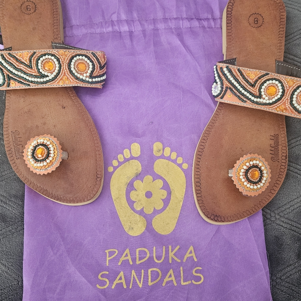 Paduka Leather Beaded Sandals